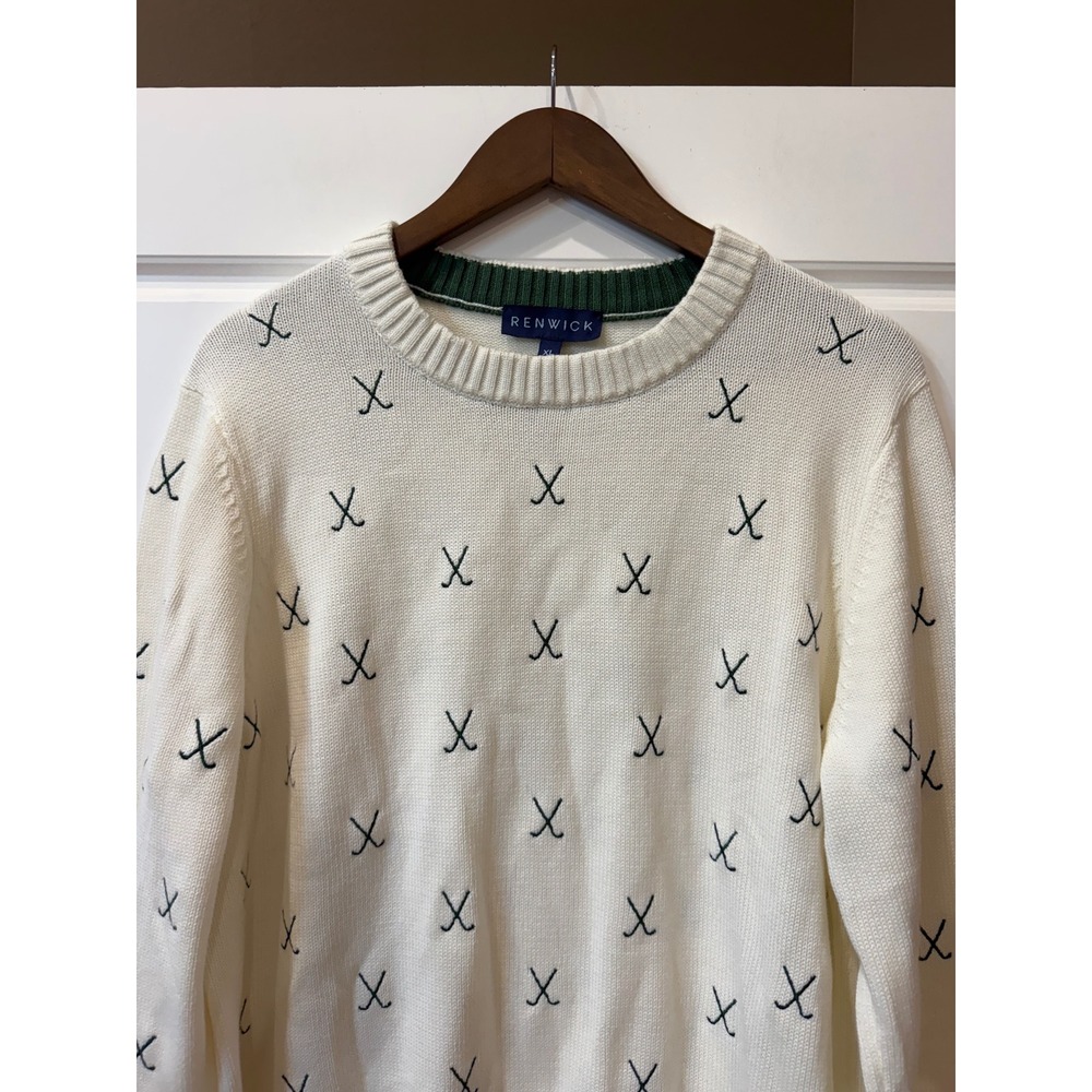 Renwick Ivory Allover Clubs Sweater Golf Embroidered XL New Preppy Country Club - Picture 3 of 9